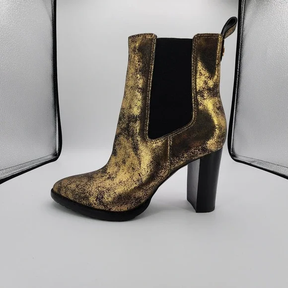 Lauren Ralph Lauren Mylah Stretch Metallic Ankle Boots Womens Size 8B NEW No Box